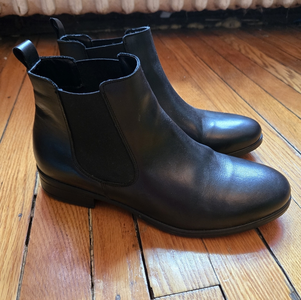 Black Leather Chelsea Booties